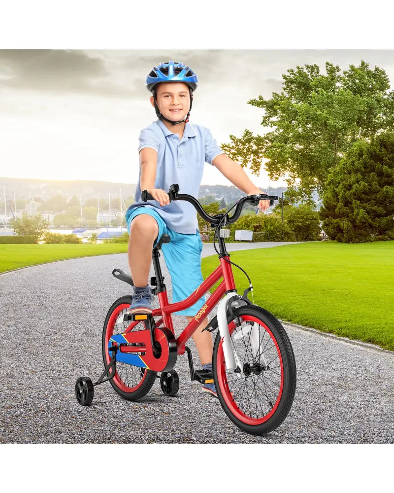 18 Feet Kids Bike with Removable Training Wheels-Red - Red - Kids Bike
