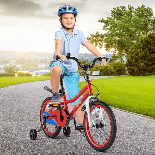 18 Feet Kids Bike with Removable Training Wheels-Red - Red - Kids Bike