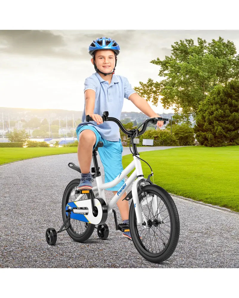 18 Feet Kids Bike with Removable Training Wheels-White - White - Kids Bike