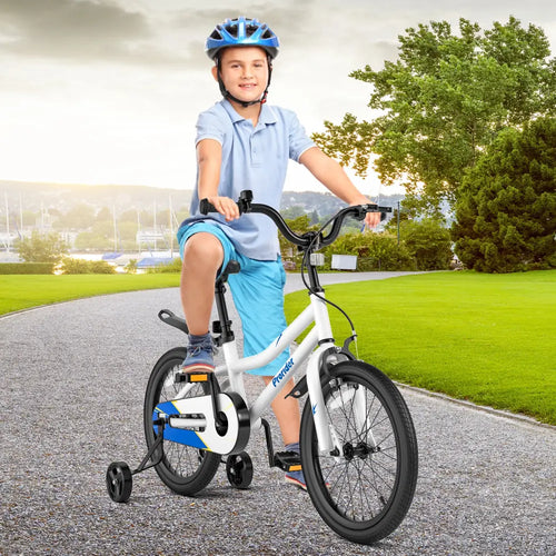 18 Feet Kids Bike with Removable Training Wheels-White - White - Kids Bike