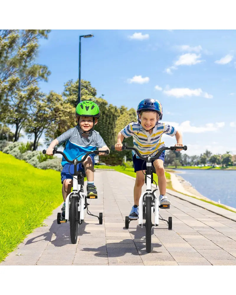 18 Feet Kids Bike with Removable Training Wheels-White - White - Kids Bike