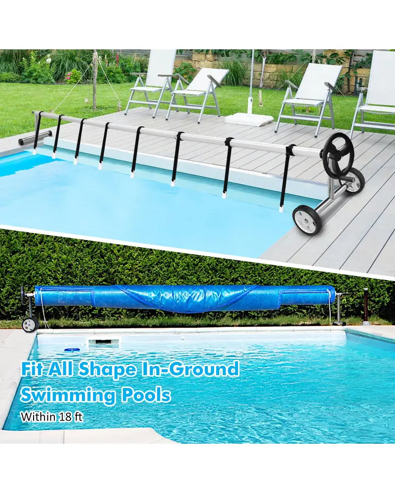 18 Feet Pool Cover Reel Set Aluminum In-ground Swimming Solar Cover Reel - Silver - Swimming Pools