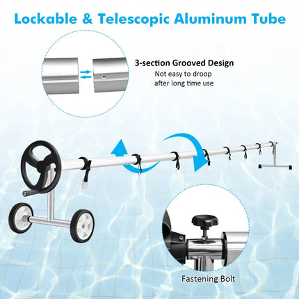 18 Feet Pool Cover Reel Set Aluminum In-ground Swimming Solar Cover Reel - Silver - Swimming Pools