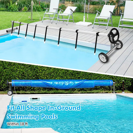 18 Feet Pool Cover Reel Set Aluminum In-ground Swimming Solar Cover Reel - Silver - Swimming Pools