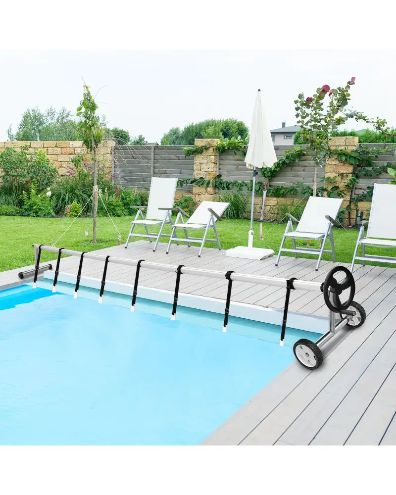 18 Feet Pool Cover Reel Set Aluminum In-ground Swimming Solar Cover Reel - Silver - Swimming Pools