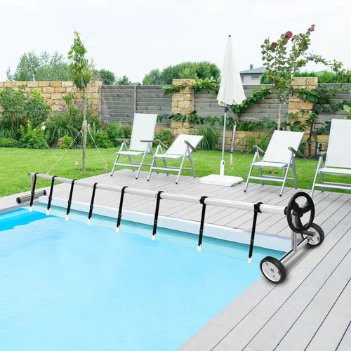 18 Feet Pool Cover Reel Set Aluminum In-ground Swimming Solar Cover Reel - Silver - Swimming Pools