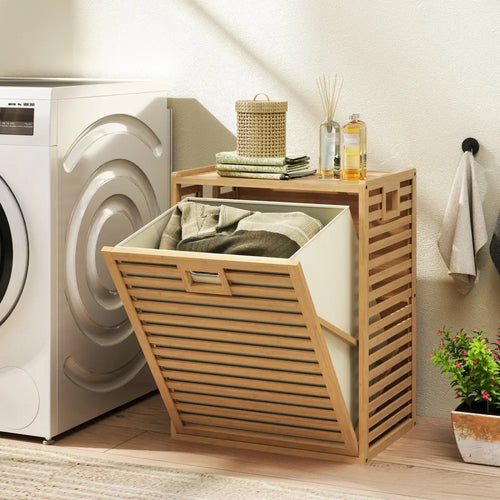 18 Gal Bamboo Tilt-out Laundry Hamper with Removable Fabric Bin-Natural - Natural - Laundry Baskets