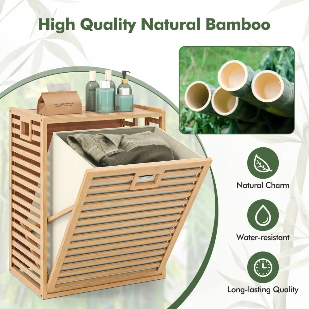 18 Gal Bamboo Tilt-out Laundry Hamper with Removable Fabric Bin-Natural - Natural - Laundry Baskets