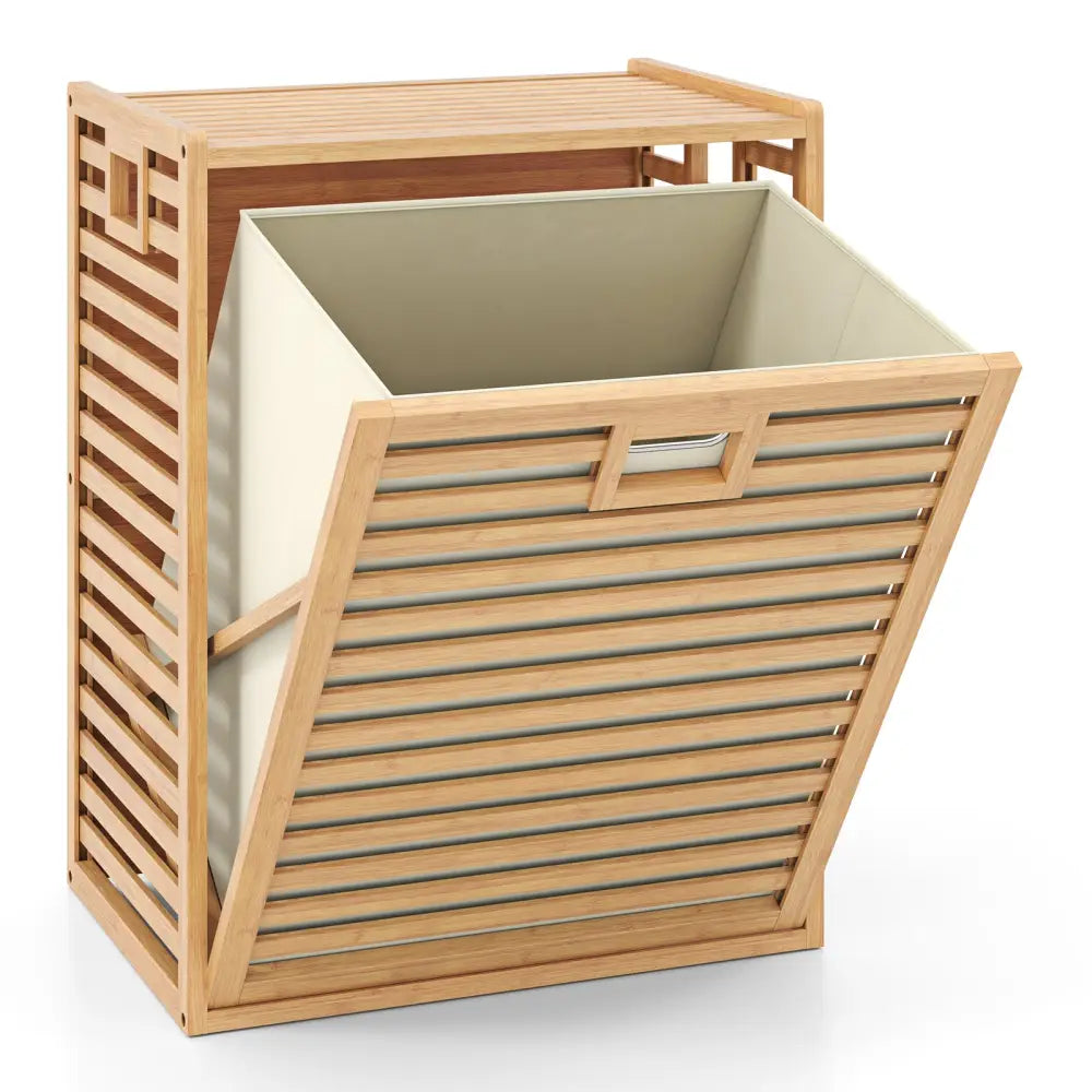 18 Gal Bamboo Tilt-out Laundry Hamper with Removable Fabric Bin-Natural - Natural - Laundry Baskets