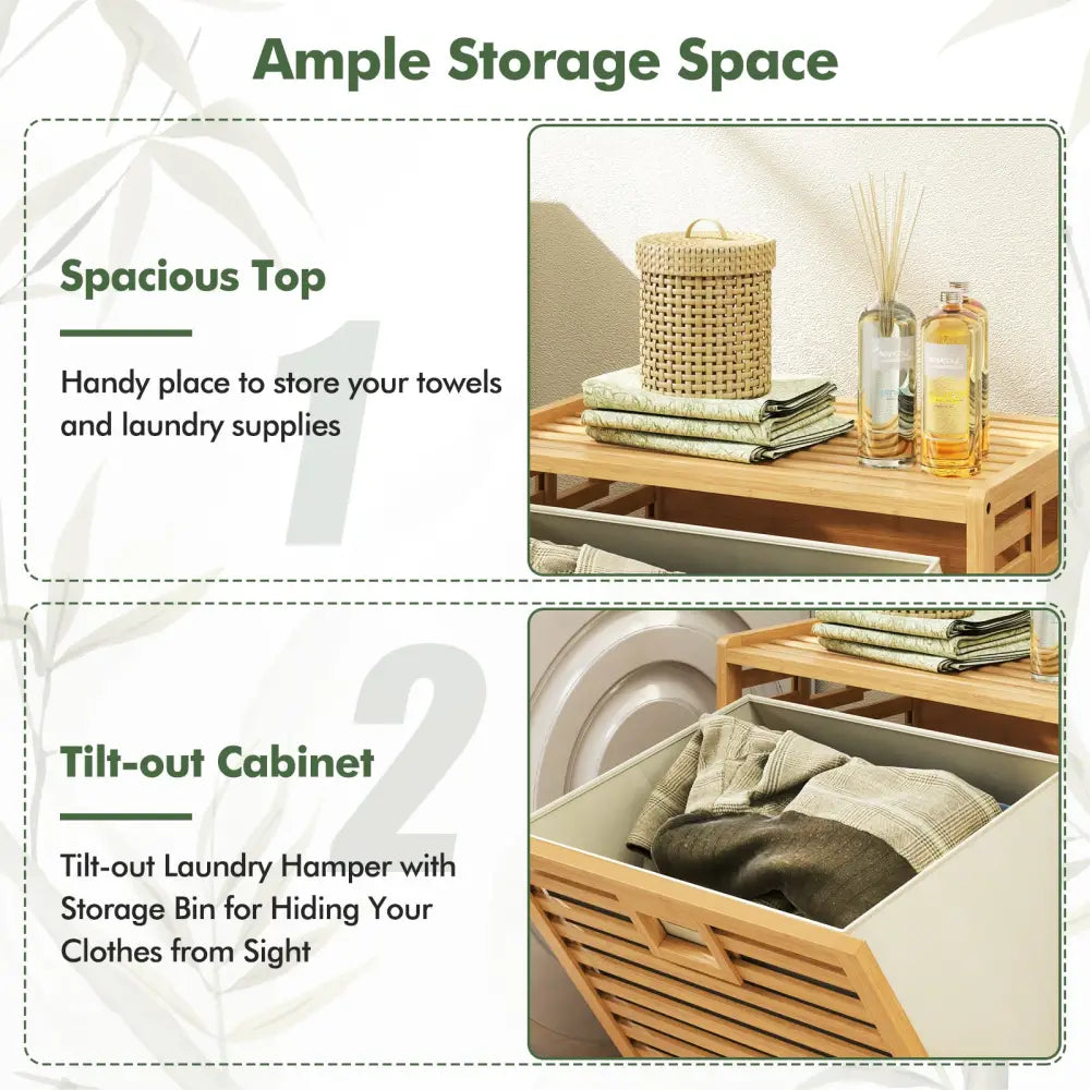 18 Gal Bamboo Tilt-out Laundry Hamper with Removable Fabric Bin-Natural - Natural - Laundry Baskets