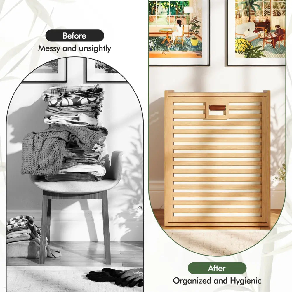 18 Gal Bamboo Tilt-out Laundry Hamper with Removable Fabric Bin-Natural - Natural - Laundry Baskets