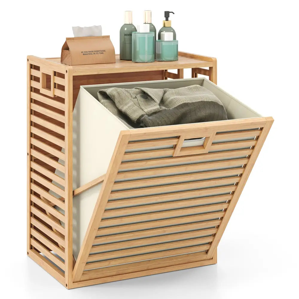 18 Gal Bamboo Tilt-out Laundry Hamper with Removable Fabric Bin-Natural - Natural - Laundry Baskets