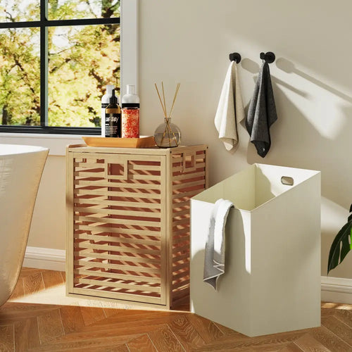 18 Gal Bamboo Tilt-out Laundry Hamper with Removable Fabric Bin-Natural - Natural - Laundry Baskets