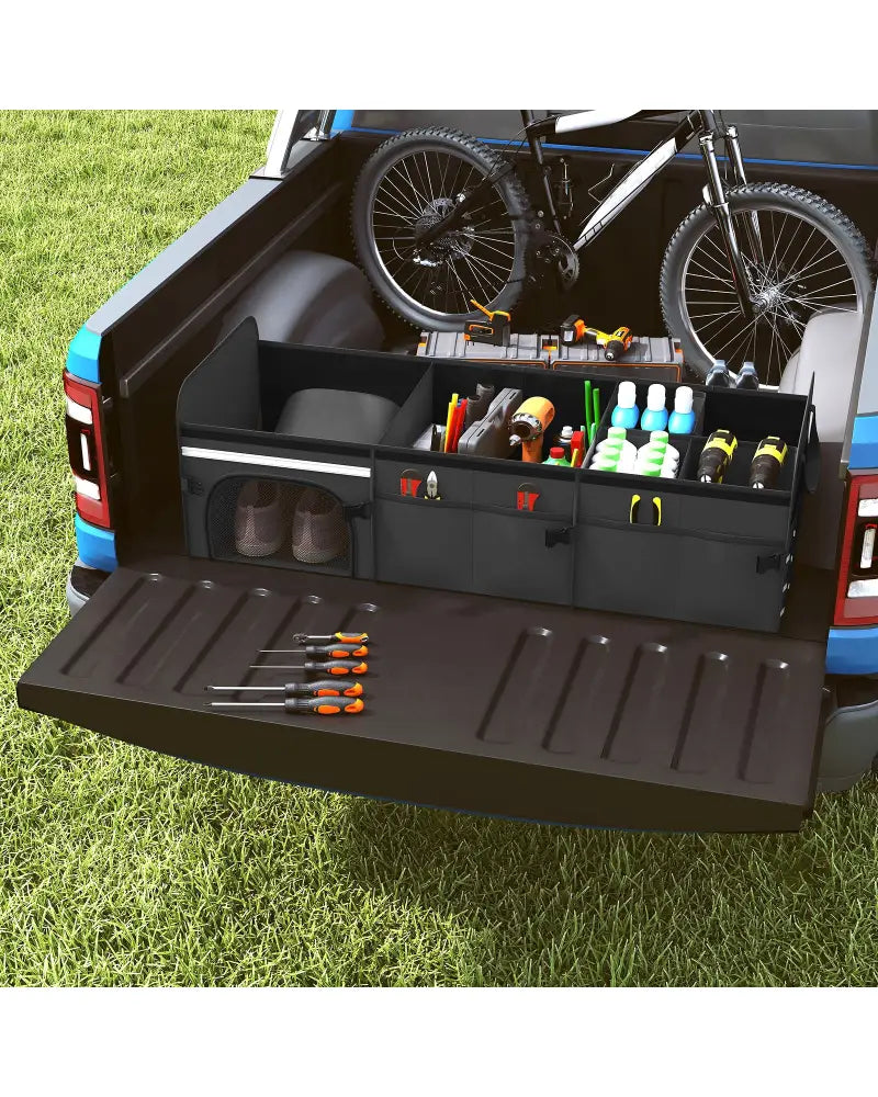 18 Gal Car Trunk Organizer with Lid 3-Compartment Portable Storage Box-Black - Black - Garages
