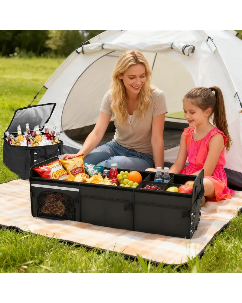 18 Gal Car Trunk Organizer with Lid 3-Compartment Portable Storage Box-Black - Black - Garages
