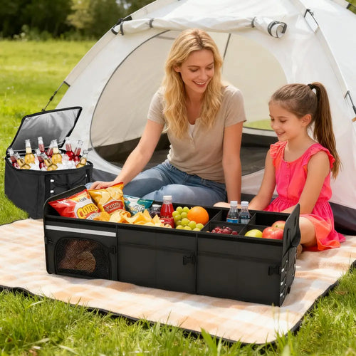 18 Gal Car Trunk Organizer with Lid 3-Compartment Portable Storage Box-Black - Black - Garages