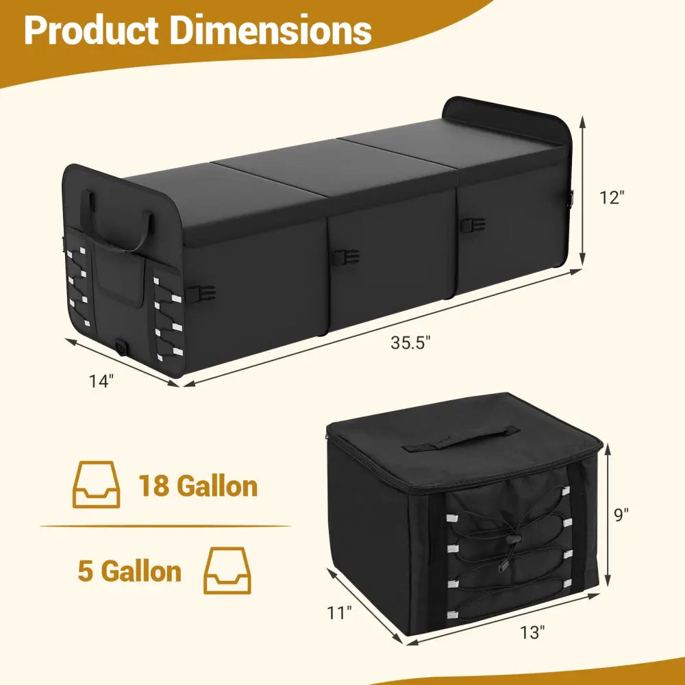 18 Gal Car Trunk Organizer with Lid 3-Compartment Portable Storage Box-Black - Black - Garages
