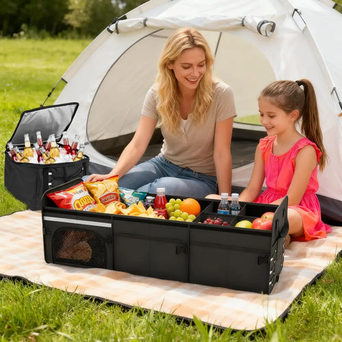 18 Gal Car Trunk Organizer with Lid 3-Compartment Portable Storage Box-Black - Black - Garages