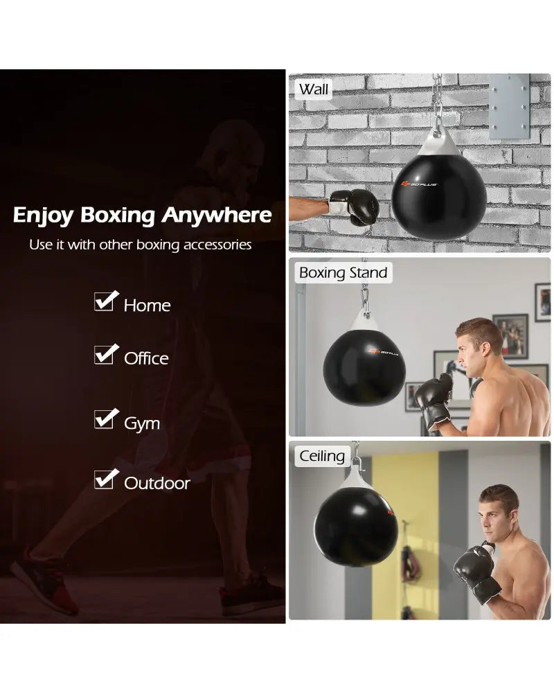 18 Inch 110 Pound Heavy Punching Water Aqua Bag with Adjustable Metal Chain-Black - Black - Boxing & Martial Arts