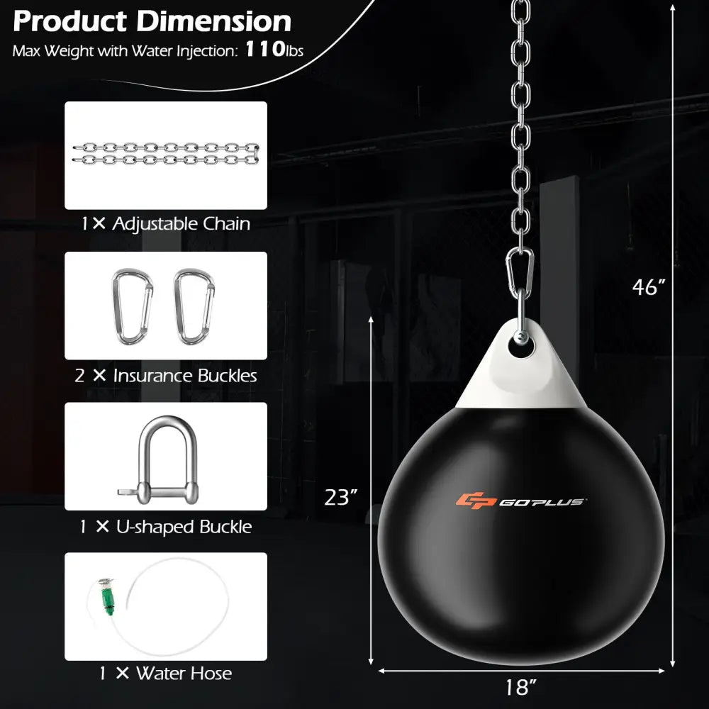 18 Inch 110 Pound Heavy Punching Water Aqua Bag with Adjustable Metal Chain-Black - Black - Boxing & Martial Arts