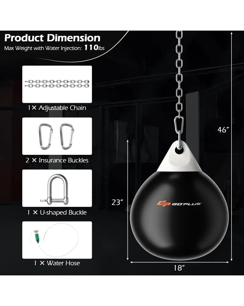 18 Inch 110 Pound Heavy Punching Water Aqua Bag with Adjustable Metal Chain-Black - Black - Boxing & Martial Arts