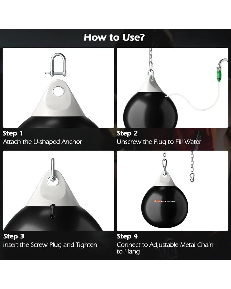 18 Inch 110 Pound Heavy Punching Water Aqua Bag with Adjustable Metal Chain-Black - Black - Boxing & Martial Arts