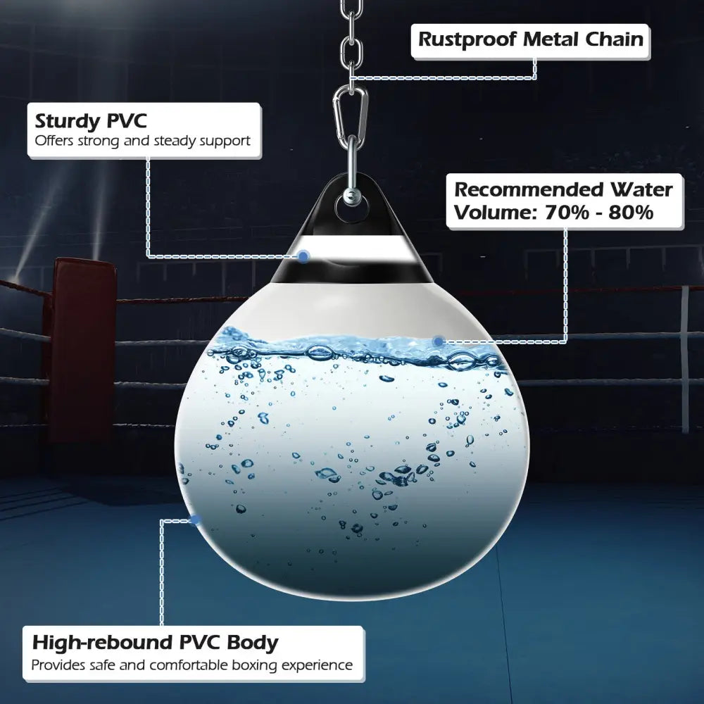 18 Inch 110 Pound Heavy Punching Water Aqua Bag with Adjustable Metal Chain-White - White - Boxing & Martial Arts