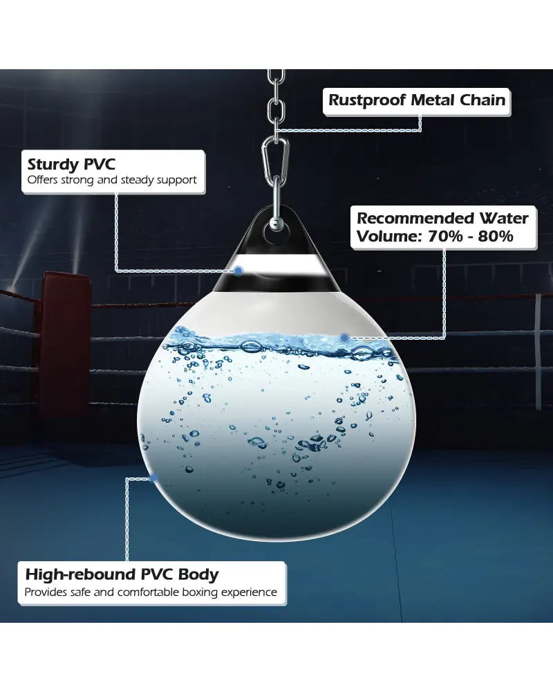 18 Inch 110 Pound Heavy Punching Water Aqua Bag with Adjustable Metal Chain-White - White - Boxing & Martial Arts