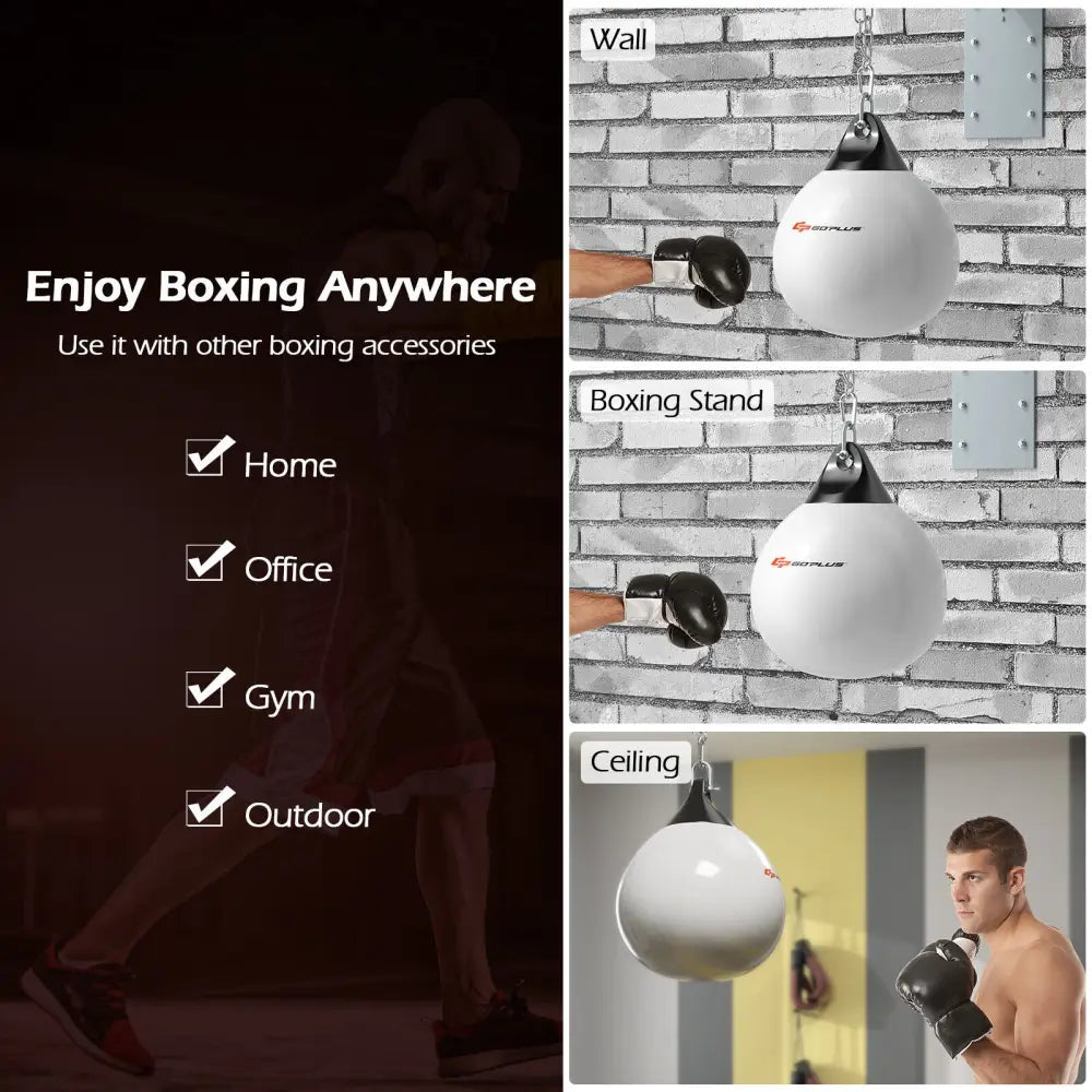 18 Inch 110 Pound Heavy Punching Water Aqua Bag with Adjustable Metal Chain-White - White - Boxing & Martial Arts