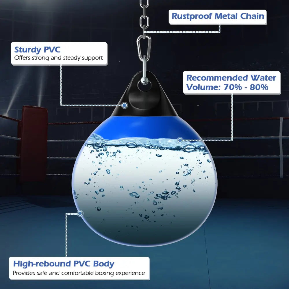18 Inch 110 Pound Heavy Punching Water Aqua Bag with Adjustable Metal Chain-Blue - Blue - Boxing & Martial Arts