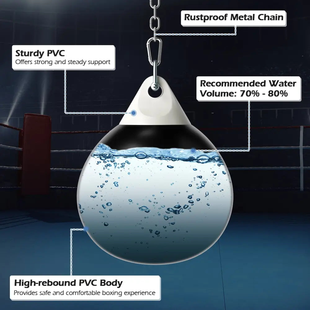18 Inch 110 Pound Heavy Punching Water Aqua Bag with Adjustable Metal Chain-Black - Black - Boxing & Martial Arts