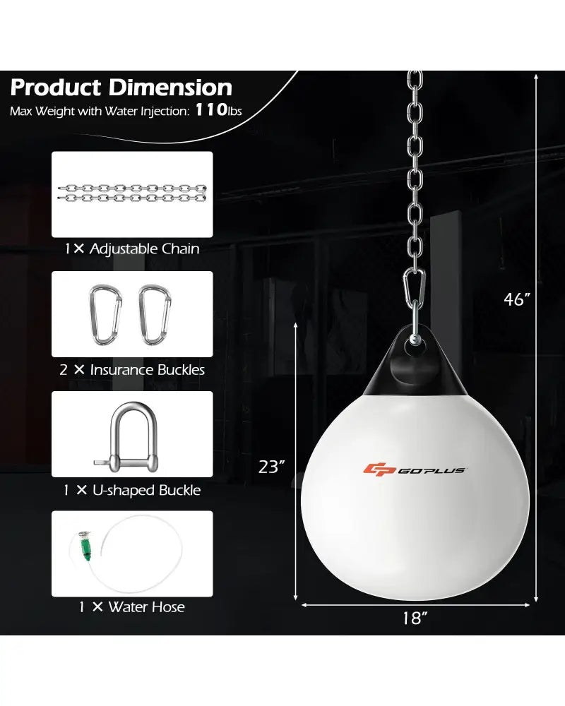 18 Inch 110 Pound Heavy Punching Water Aqua Bag with Adjustable Metal Chain-White - White - Boxing & Martial Arts