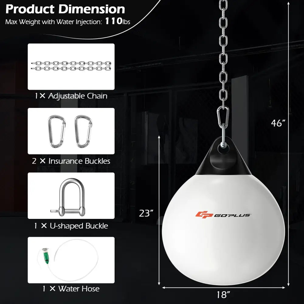 18 Inch 110 Pound Heavy Punching Water Aqua Bag with Adjustable Metal Chain-White - White - Boxing & Martial Arts
