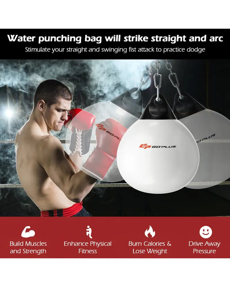 18 Inch 110 Pound Heavy Punching Water Aqua Bag with Adjustable Metal Chain-White - White - Boxing & Martial Arts