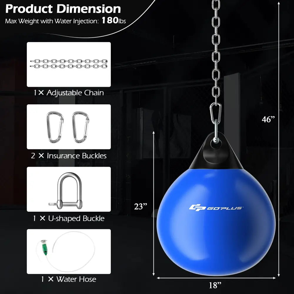 18 Inch 110 Pound Heavy Punching Water Aqua Bag with Adjustable Metal Chain-Blue - Blue - Boxing & Martial Arts