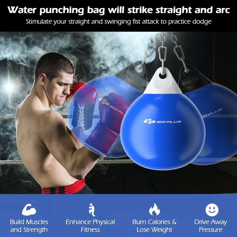18 Inch 110 Pound Heavy Punching Water Aqua Bag with Adjustable Metal Chain-Blue - Blue - Boxing & Martial Arts