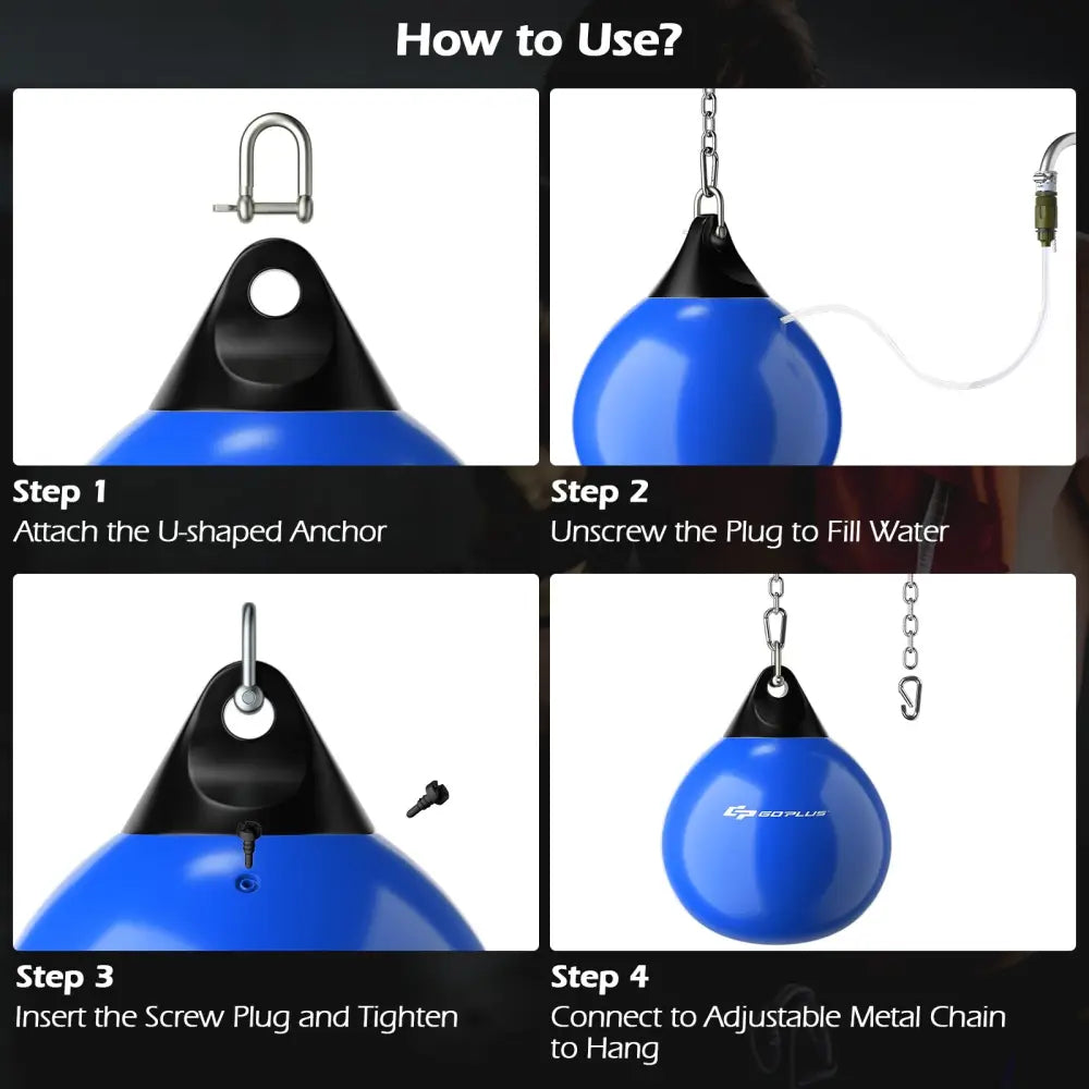 18 Inch 110 Pound Heavy Punching Water Aqua Bag with Adjustable Metal Chain-Blue - Blue - Boxing & Martial Arts