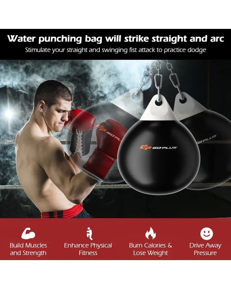 18 Inch 110 Pound Heavy Punching Water Aqua Bag with Adjustable Metal Chain-Black - Black - Boxing & Martial Arts