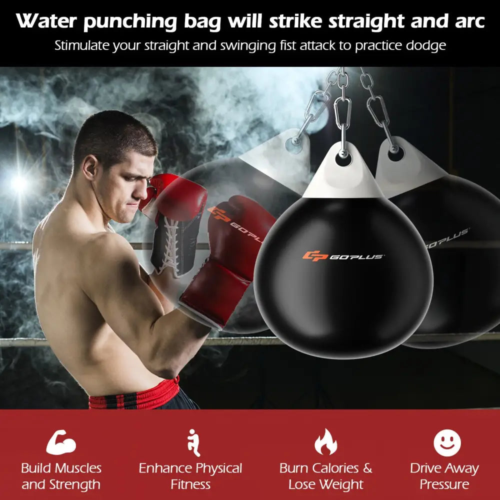 18 Inch 110 Pound Heavy Punching Water Aqua Bag with Adjustable Metal Chain-Black - Black - Boxing & Martial Arts