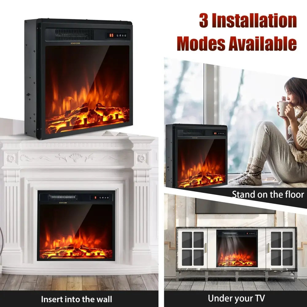 18 Inch 1500W Electric Fireplace Freestanding and Recessed Heater - Oasis Home Essentials