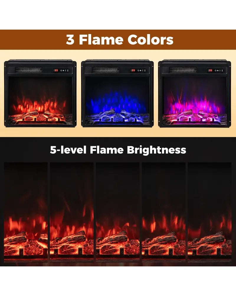 18 Inch 750W/1500W Electric Fireplace Insert with Remote Control and Adjustable Flame Colors - Black - Fireplaces