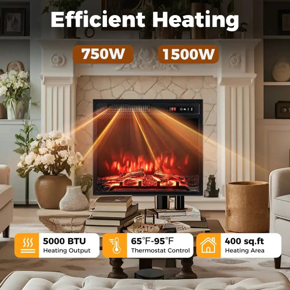 18 Inch 750W/1500W Electric Fireplace Insert with Remote Control and Adjustable Flame Colors Costway