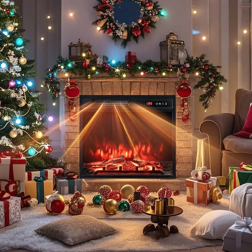 18 Inch 750W/1500W Electric Fireplace Insert with Remote Control and Adjustable Flame Colors - Black - Fireplaces