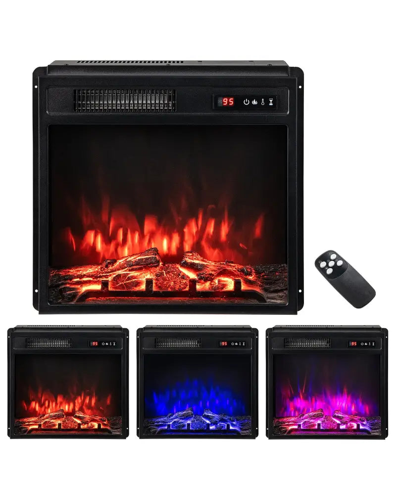 18 Inch 750W/1500W Electric Fireplace Insert with Remote Control and Adjustable Flame Colors - Black - Fireplaces