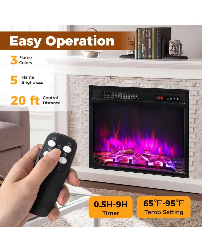 18 Inch 750W/1500W Electric Fireplace Insert with Remote Control and Adjustable Flame Colors - Black - Fireplaces