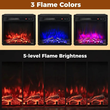 18 Inch 750W/1500W Electric Fireplace Insert with Remote Control and Adjustable Flame Colors Costway
