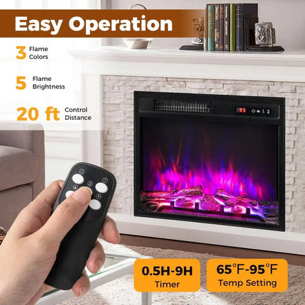 18 Inch 750W/1500W Electric Fireplace Insert with Remote Control and Adjustable Flame Colors Costway