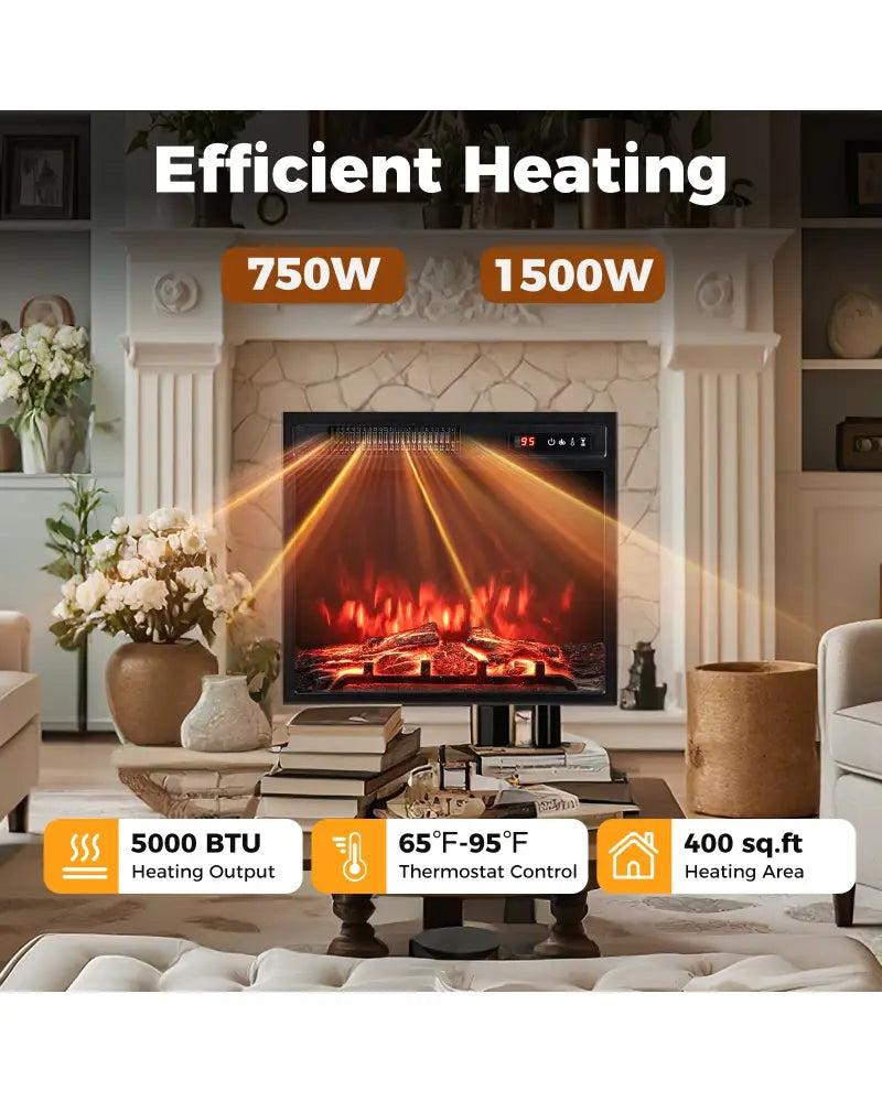 18 Inch 750W/1500W Electric Fireplace Insert with Remote Control and Adjustable Flame Colors - Black - Fireplaces