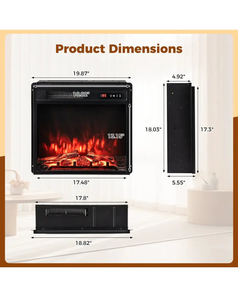 18 Inch 750W/1500W Electric Fireplace Insert with Remote Control and Adjustable Flame Colors - Black - Fireplaces