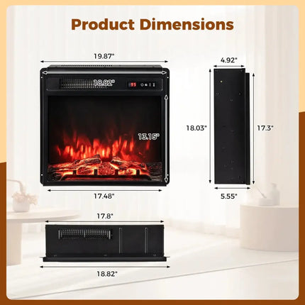 18 Inch 750W/1500W Electric Fireplace Insert with Remote Control and Adjustable Flame Colors Costway